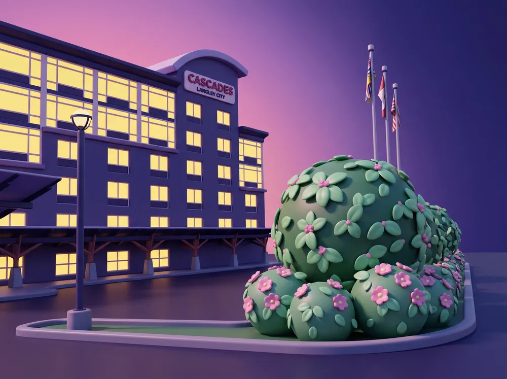 Hotel block at Cascades Casino Langley at dusk