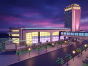 Grand Villa Casino and hotel tower at dusk